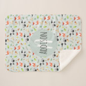 ボーイズかわいい森の動物パターンキツネ&ネームキッズ シェルパブランケット (正面(横))