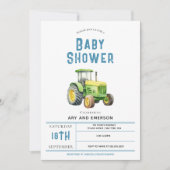 ボーイズかわいい素朴ファームトラクター赤ちゃんシャワー 招待状 (正面)