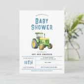 ボーイズかわいい素朴ファームトラクター赤ちゃんシャワー 招待状 (スタンド正面)