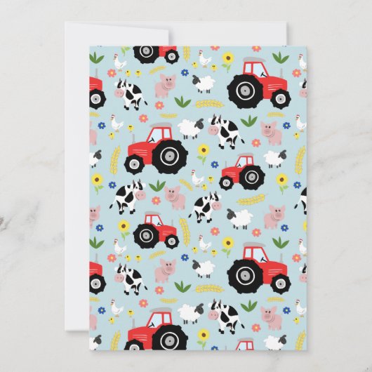 ボーイズかわいい素朴ファーム赤トラクターベビーシャワー 招待状 (裏面)