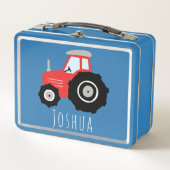 ボーイズかわいい赤いファームトラクターキッズ メタルランチボックス (正面)