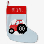 ボーイズかわいい赤トラクタードードルと名前 スモールクリスマスストッキング (正面)