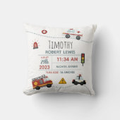 ボーイズかわいい輸送ベビー誕生統計 クッション (正面)