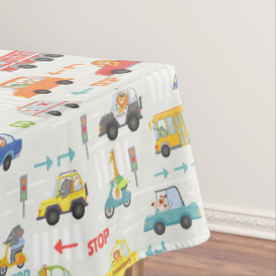 ボーイズかわいい輸送車のパターン子供の誕生日 テーブルクロス