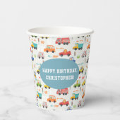 ボーイズかわいい輸送車のパターン子供の誕生日 紙コップ (裏面)