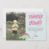 ボーイズかわいい青い恐竜ジャングル子供の誕生日 サンキューカード (正面)