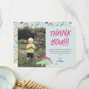 ボーイズかわいい青い恐竜ジャングル子供の誕生日 サンキューカード