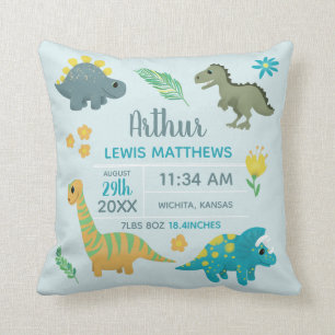 ボーイズかわいい青い恐竜誕生統計ベビー子供部屋T クッション