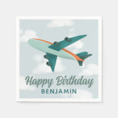 ボーイズかわいい青い旅行飛行機子供の誕生日 スタンダードカクテルナプキン (正面)