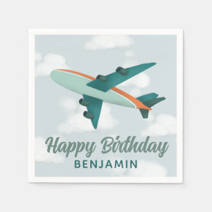 ボーイズかわいい青い旅行飛行機子供の誕生日 スタンダードカクテルナプキン
