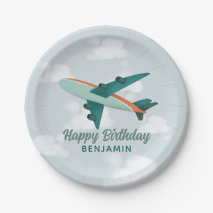 ボーイズかわいい青い旅行飛行機子供の誕生日 ペーパープレート