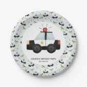 ボーイズかわいい青い警察の車の幼児ハッピーバースデー ペーパープレート (正面)