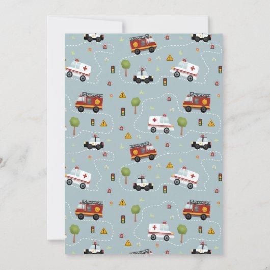 ボーイズかわいい青い警察緊急旅行誕生日 招待状 (裏面)