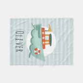 ボーイズかわいい青航海の海ボートの子供 フリースブランケット (正面(横))