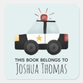 ボーイズこの本は警察車の子供の蔵書票 スクエアシール (正面)