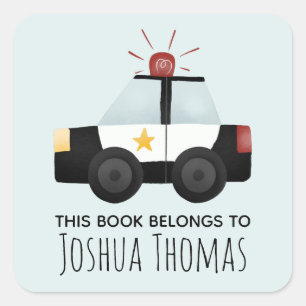 ボーイズこの本は警察車の子供の蔵書票 スクエアシール