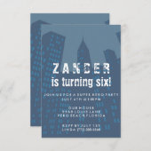 ボーイズすごいーヒーローシティ誕生日パーティーの招待 招待状 (正面/裏面)