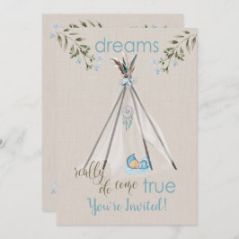 ボーイズのためのブルーベビーシャワーBoho DreamCatcher Tipi 招待状