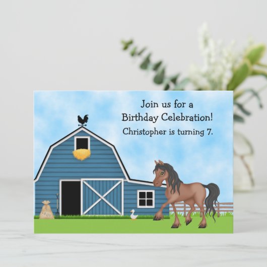 ボーイズの馬と農場の誕生日招待状 招待状 (スタンド正面)