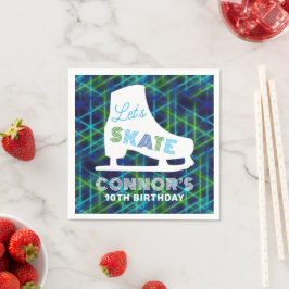 ボーイズアイススケートで滑るバースデーパーティネオン スタンダードカクテルナプキン