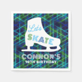 ボーイズアイススケートで滑るバースデーパーティネオン スタンダードカクテルナプキン (正面)