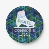 ボーイズアイススケートで滑るバースデーパーティネオン ペーパープレート (正面)