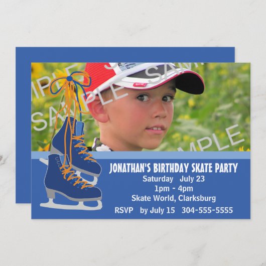 ボーイズアイススケートで滑るパーティー 招待状 (正面/裏面)