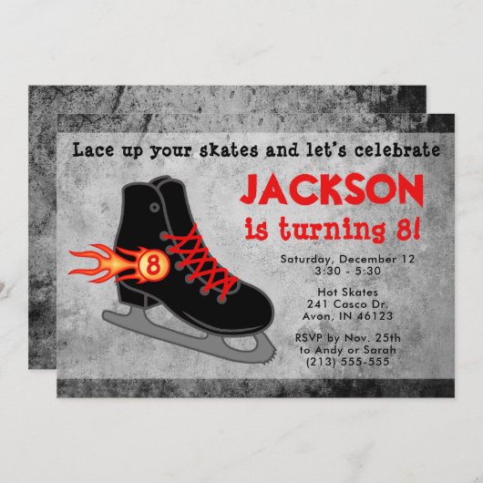 ボーイズアイススケートエクストリーム誕生日 招待状 (正面/裏面)