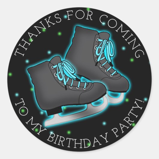 ボーイズアイススケート誕生日ありがとう ラウンドシール (正面)