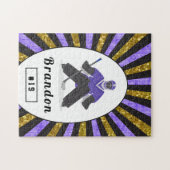 ボーイズアイスホッケープレイヤー名&ナンバーパープル金ゴールド ジグソーパズル (横)