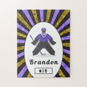 ボーイズアイスホッケープレイヤー名&ナンバーパープル金ゴールド ジグソーパズル (縦)