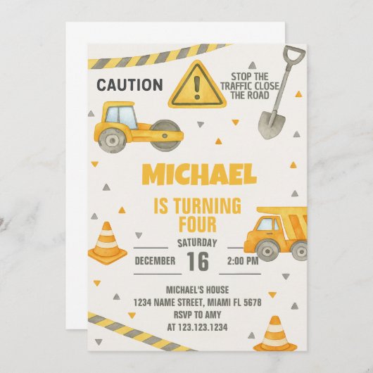 ボーイズアンダー建築誕生日招待状 招待状 (正面/裏面)