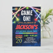 ボーイズアーケードパーティー誕生日招待状ゲームオン 招待状 (スタンド正面)