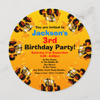 ボーイズイエローディガー3歳誕生日建築パーティー 招待状