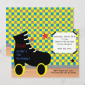 ボーイズイエローブルースケートで滑るスケートパーティの招待状 招待状 (正面/裏面)