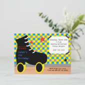 ボーイズイエローブルースケートで滑るスケートパーティの招待状 招待状 (スタンド正面)