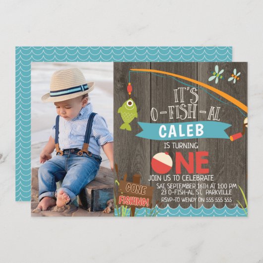 ボーイズイッツO-fish-alフォトファースト誕生日招待状 招待状 (正面/裏面)