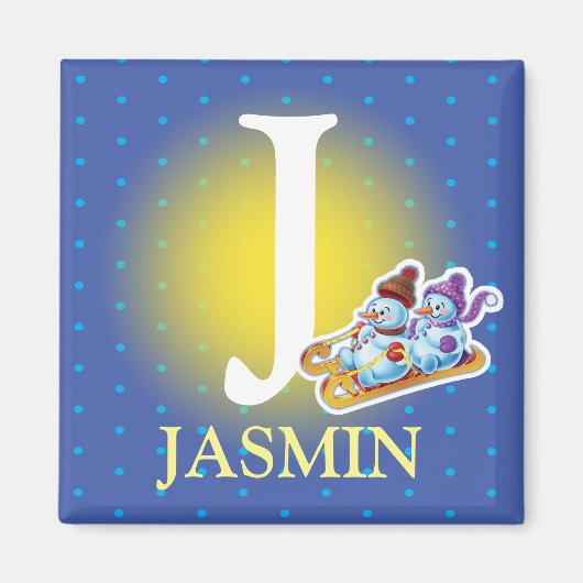 ボーイズイニシャル雪だるまスレッジ冷蔵庫用マグネット マグネット (正面)