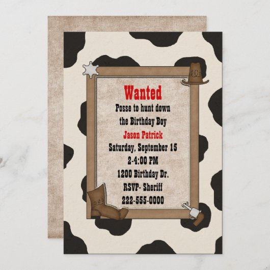ボーイズウェスタンカスタムテーマ誕生日招待状 招待状 (正面/裏面)