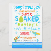 ボーイズウォーターガンウォーターバルーンスイムパーティー誕生日 招待状 (正面)