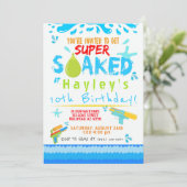 ボーイズウォーターガンウォーターバルーンスイムパーティー誕生日 招待状 (スタンド正面)