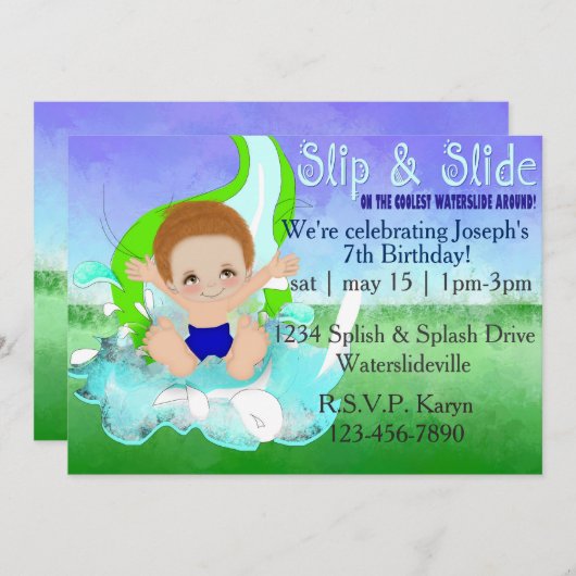 ボーイズウォータースライドパーティの招待状 招待状 (正面/裏面)