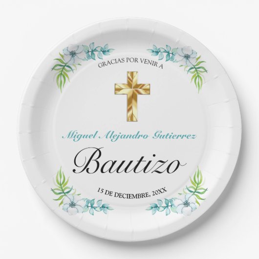 ボーイズエレガントブルーフローラバウティゾ ペーパープレート (正面)