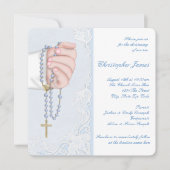 ボーイズエレガントベビーブルーロザリオ《キリスト教》洗礼式や命名式 招待状 (正面)