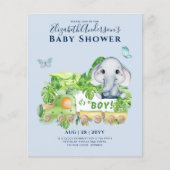ボーイズエレファントウォーターカラーベビーシャワー招待状 チラシ (正面)
