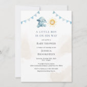 ボーイズエレファントサンシャインウォーターカラーベビーシャワー 招待状 (正面)