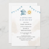 ボーイズエレファントサンシャインウォーターカラーベビーシャワー 招待状 (正面/裏面)