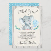 ボーイズエレファントベビーシャワーサンキューカード 招待状 (正面/裏面)