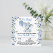 ボーイズエレファント水彩ベビーシャワー招待状 サンキューカード (スタンド正面)