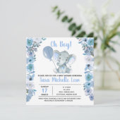 ボーイズエレファント水彩ベビーシャワー招待状 サンキューカード (スタンド正面)